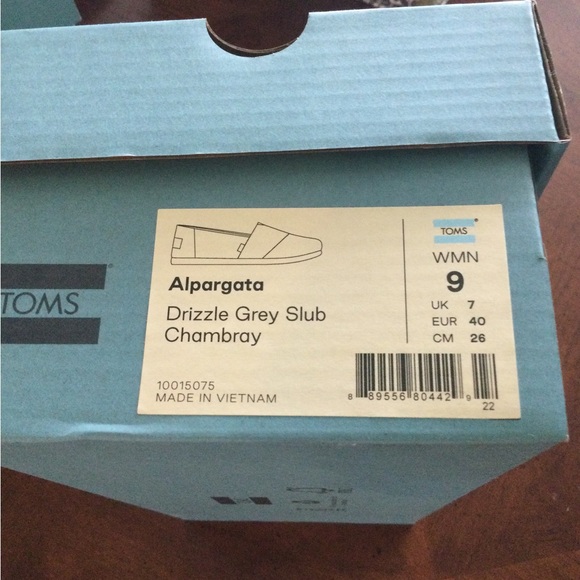 Toms Alpargata Drizzle Grey Slub Chambray Slip-Ons Size 9W. EUC - Picture 5 of 5